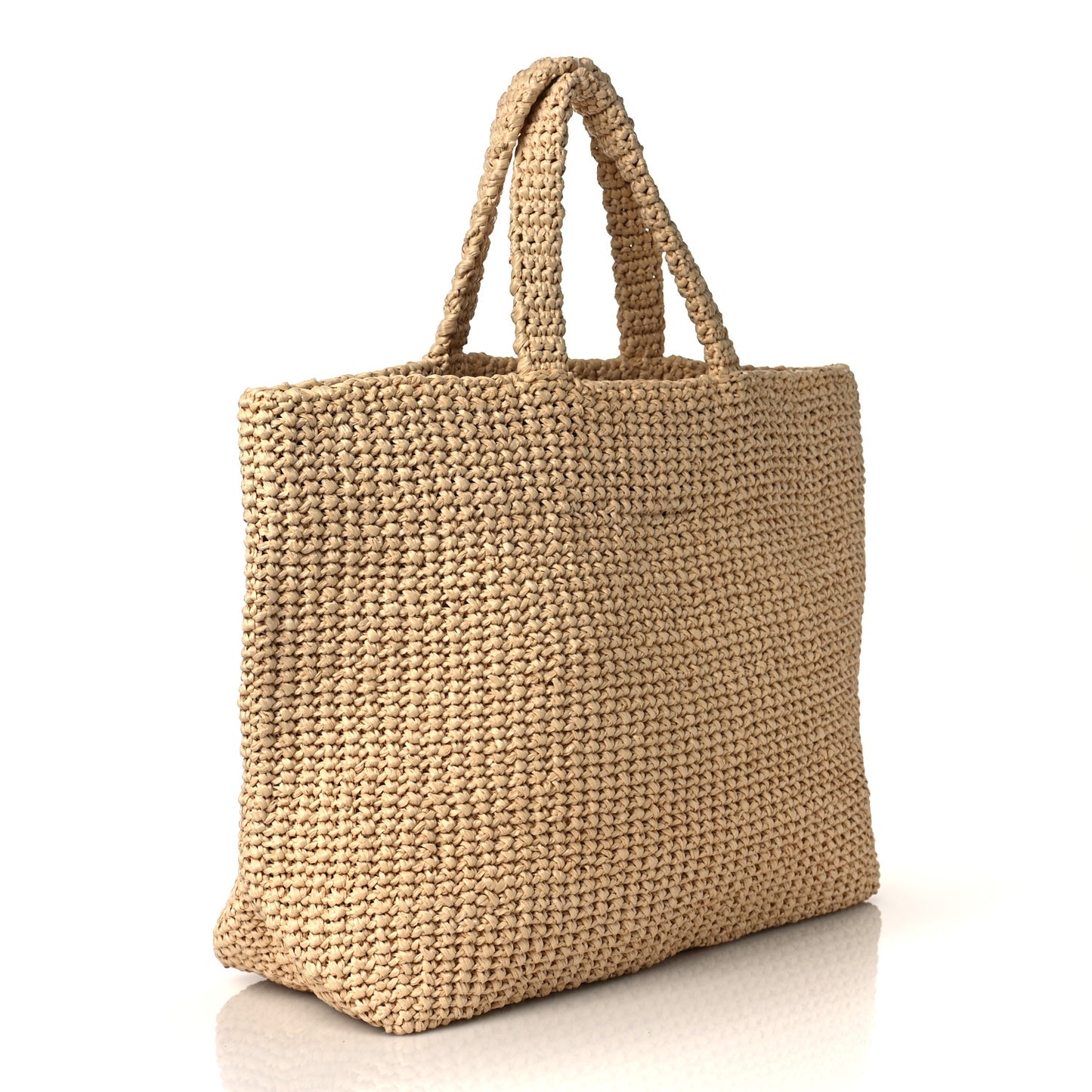 Yarn Raffia Effect Crochet Embroidered Logo Tote Naturale