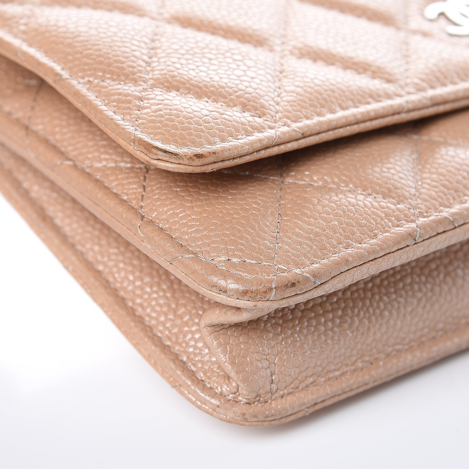 Chanel Metallic Caviar Quilted Wallet on Chain WOC Beige 8 of 17