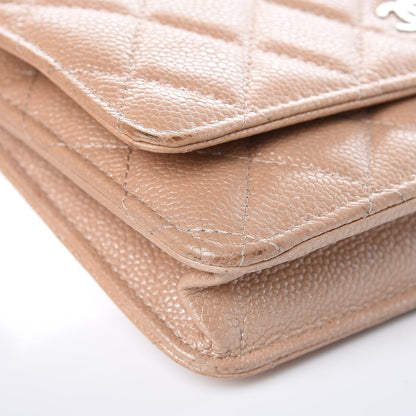 Chanel Metallic Caviar Quilted Wallet on Chain WOC Beige 8 of 17