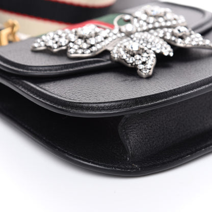 Gucci Calfskin Web Crystal Butterfly Stripe Small Totem Shoulder Bag Black 5 of 14