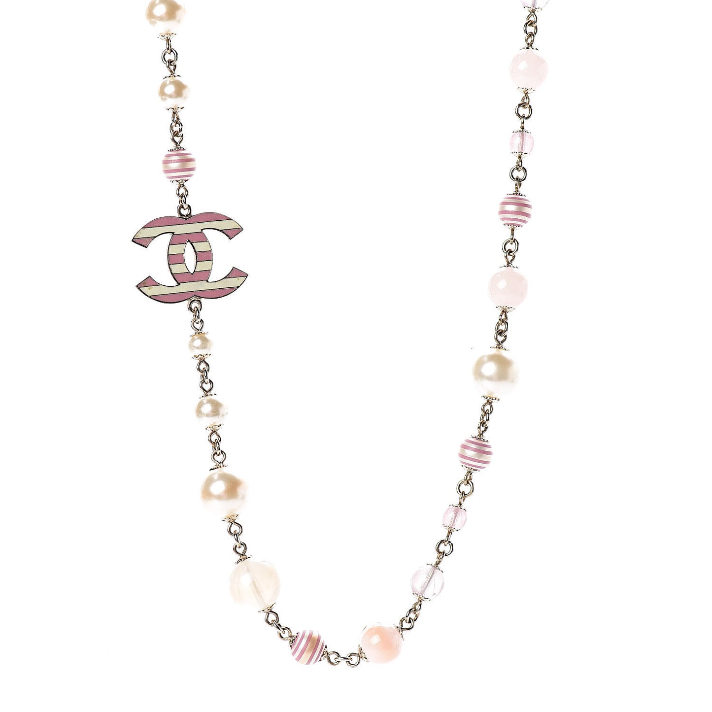 Enamel Striped Pearl CC Necklace Pink Gold