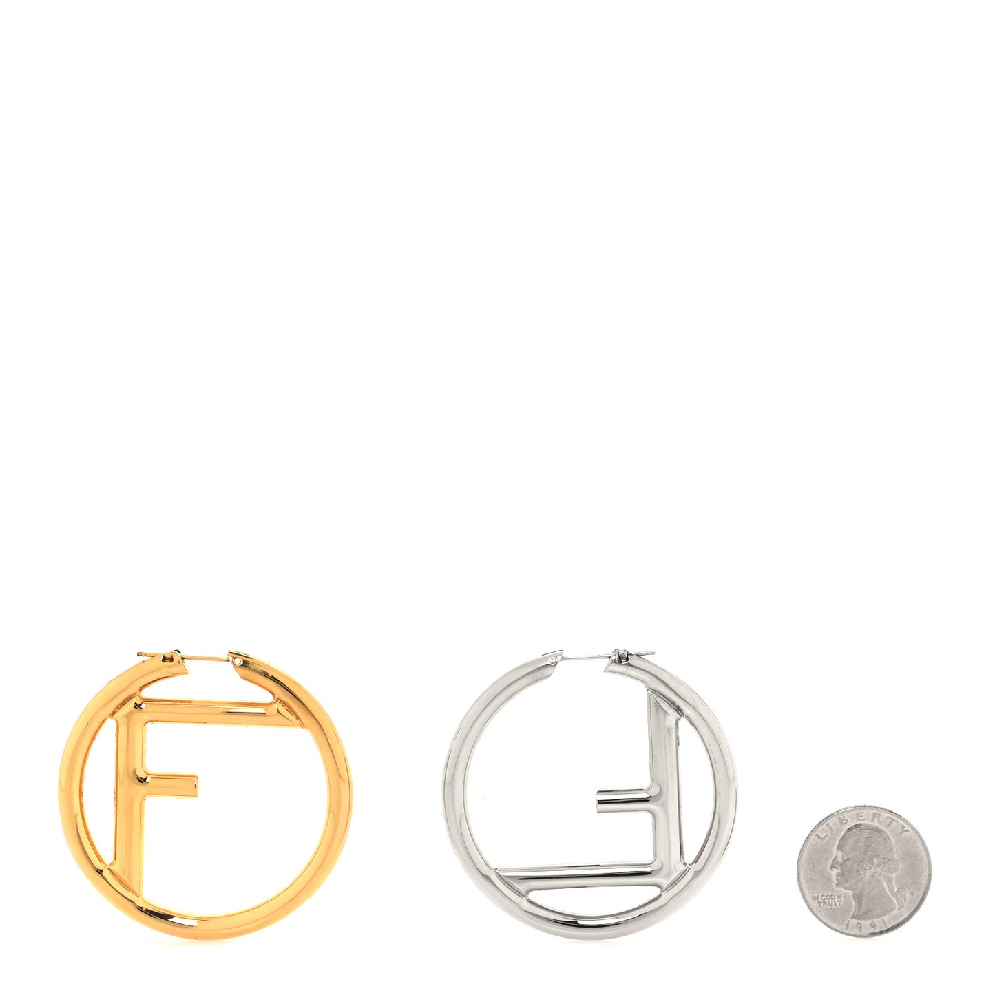 Metal FF Hoop Earrings Gold Silver