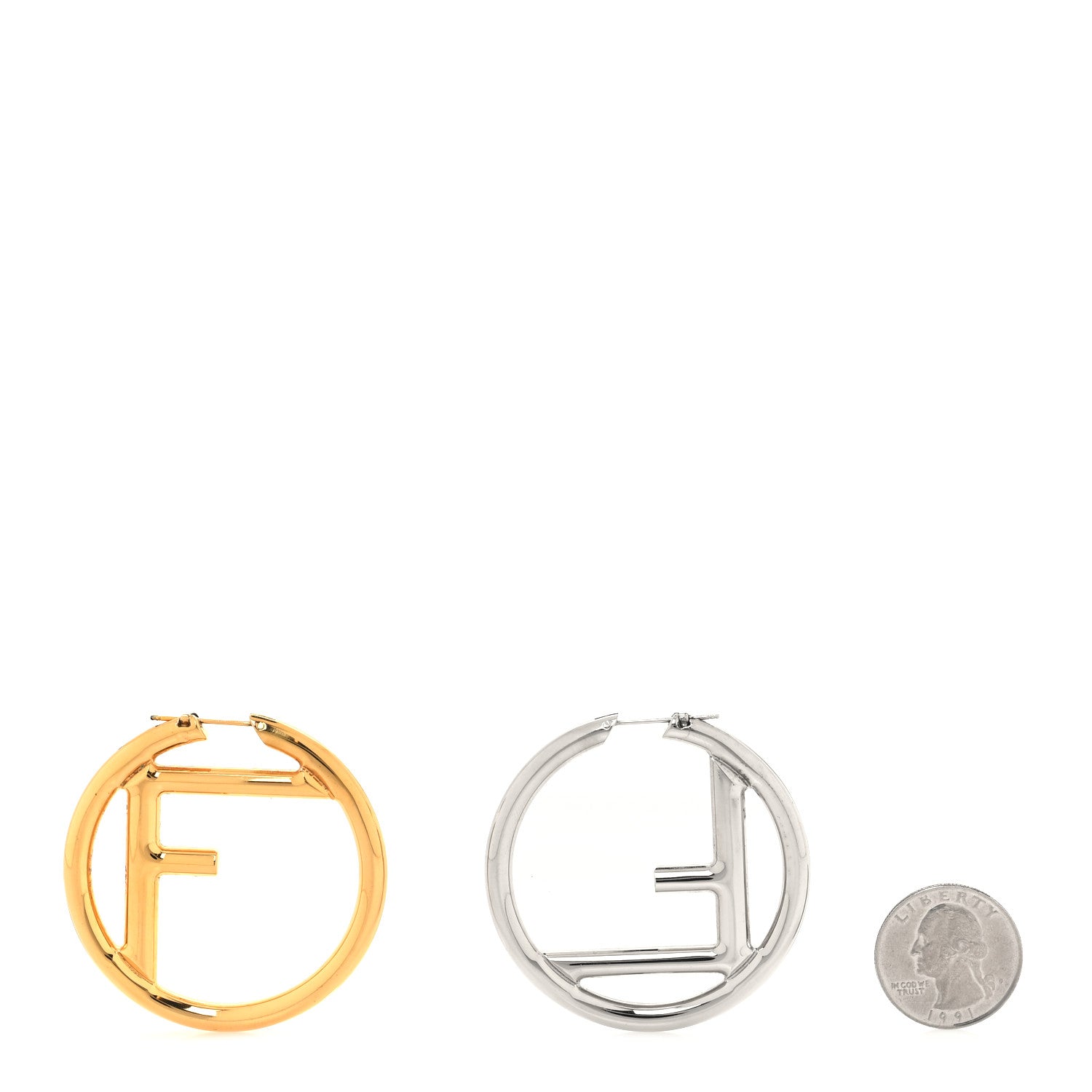 Fendi Metal FF Hoop Earrings Gold Silver 2 of 5