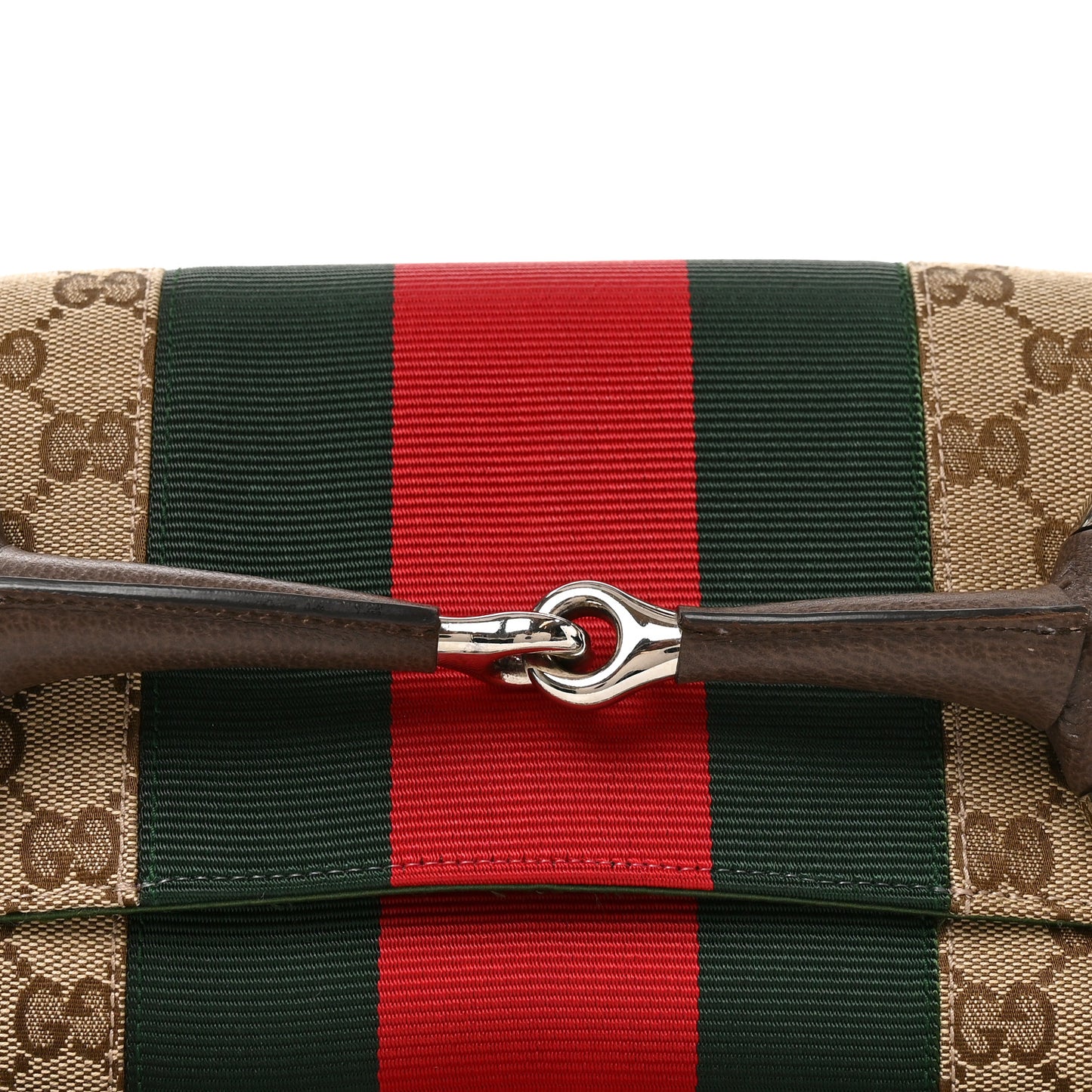 Monogram Textured Dollar Calfskin Heavy Grosgrain Web Medium Maxi Horsebit Chain Shoulder Bag Beige Ebony New Acero