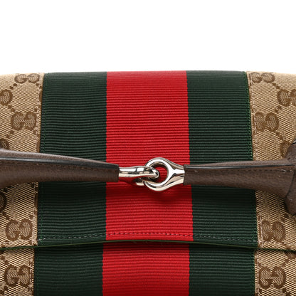 Gucci Monogram Textured Dollar Calfskin Heavy Grosgrain Web Medium Maxi Horsebit Chain Shoulder Bag Beige Ebony New Acero 8 of 10