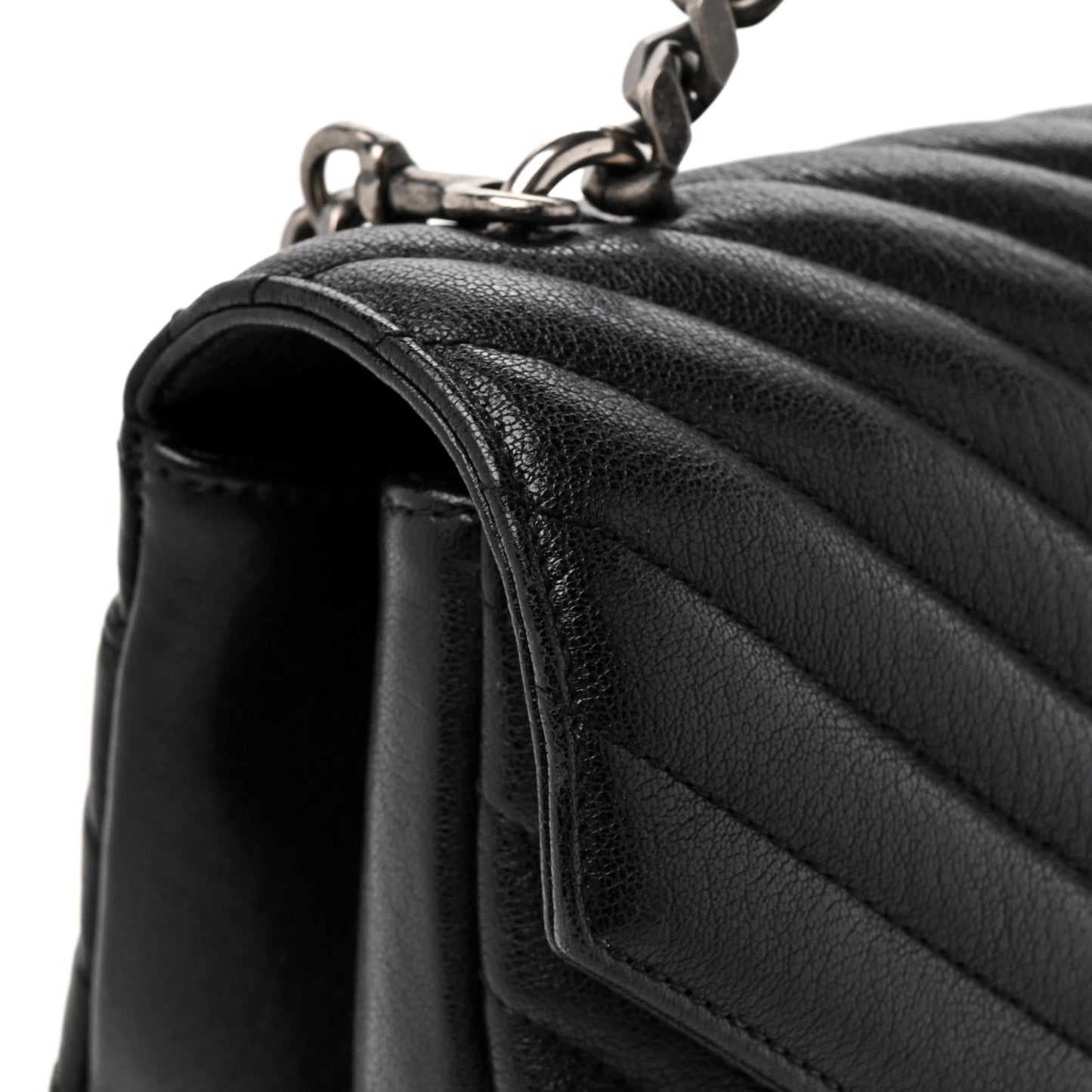 Sheepskin Matelasse Chevron Monogram Large College Satchel Black