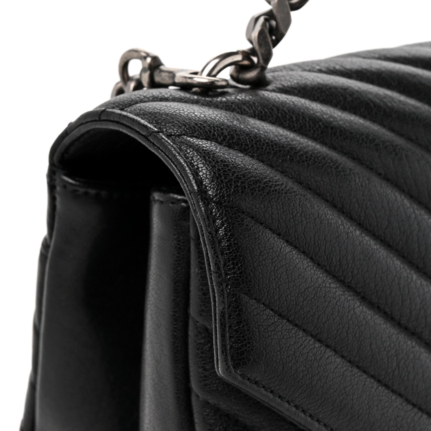 Saint Laurent Sheepskin Matelasse Chevron Monogram Large College Satchel Black 15 of 15