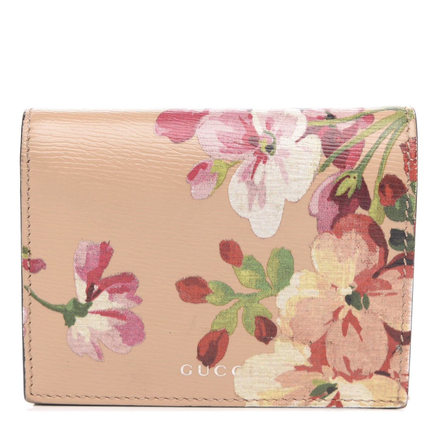Shangai Calfskin Blooms Print Card Case Wallet Pink Apricot Multicolor