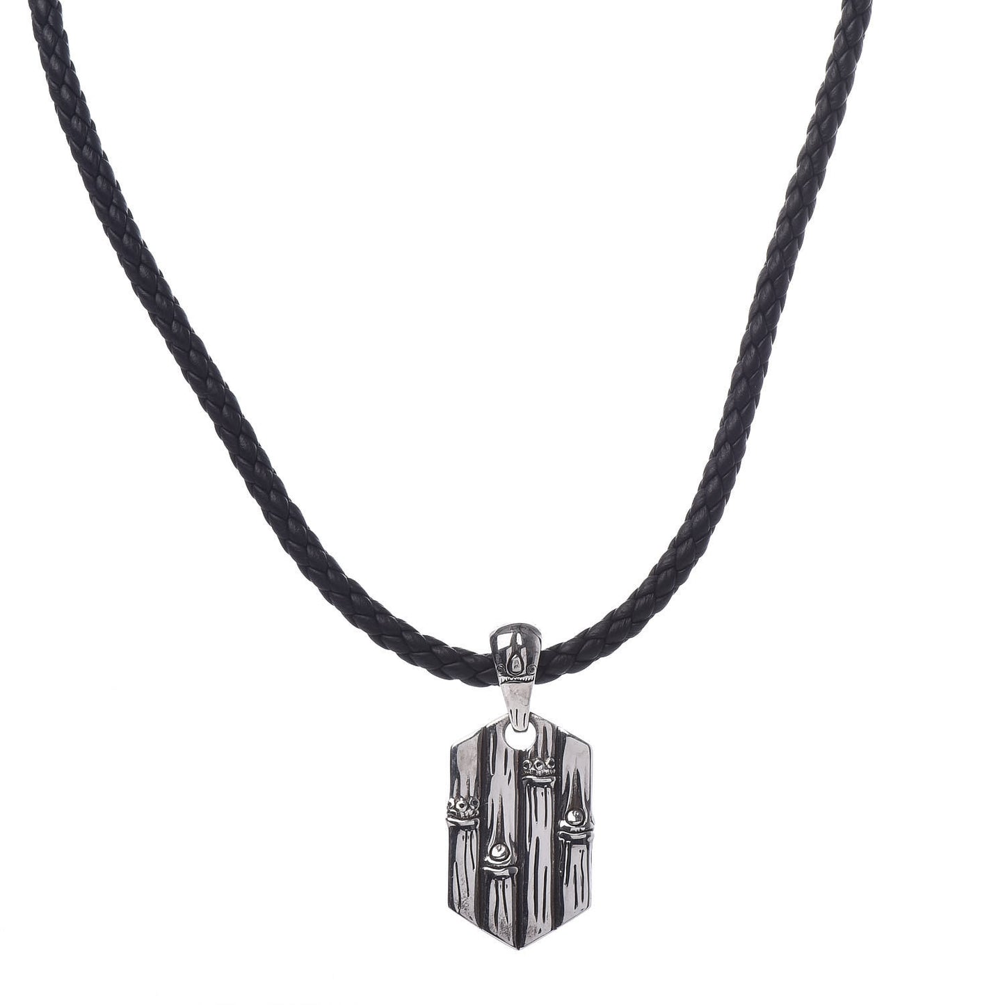 Sterling Silver Braided Bamboo Pendant Necklace Black