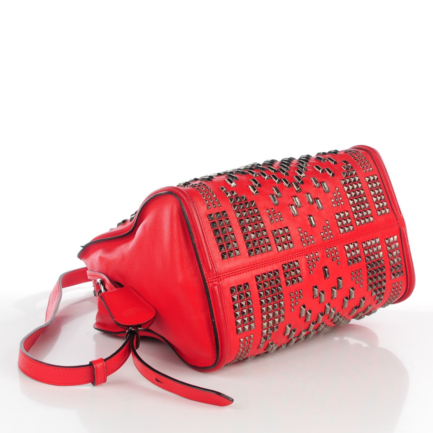 Alexander McQueen Calfskin Small Studded Padlock Zip Around Tote Red 9 of 14