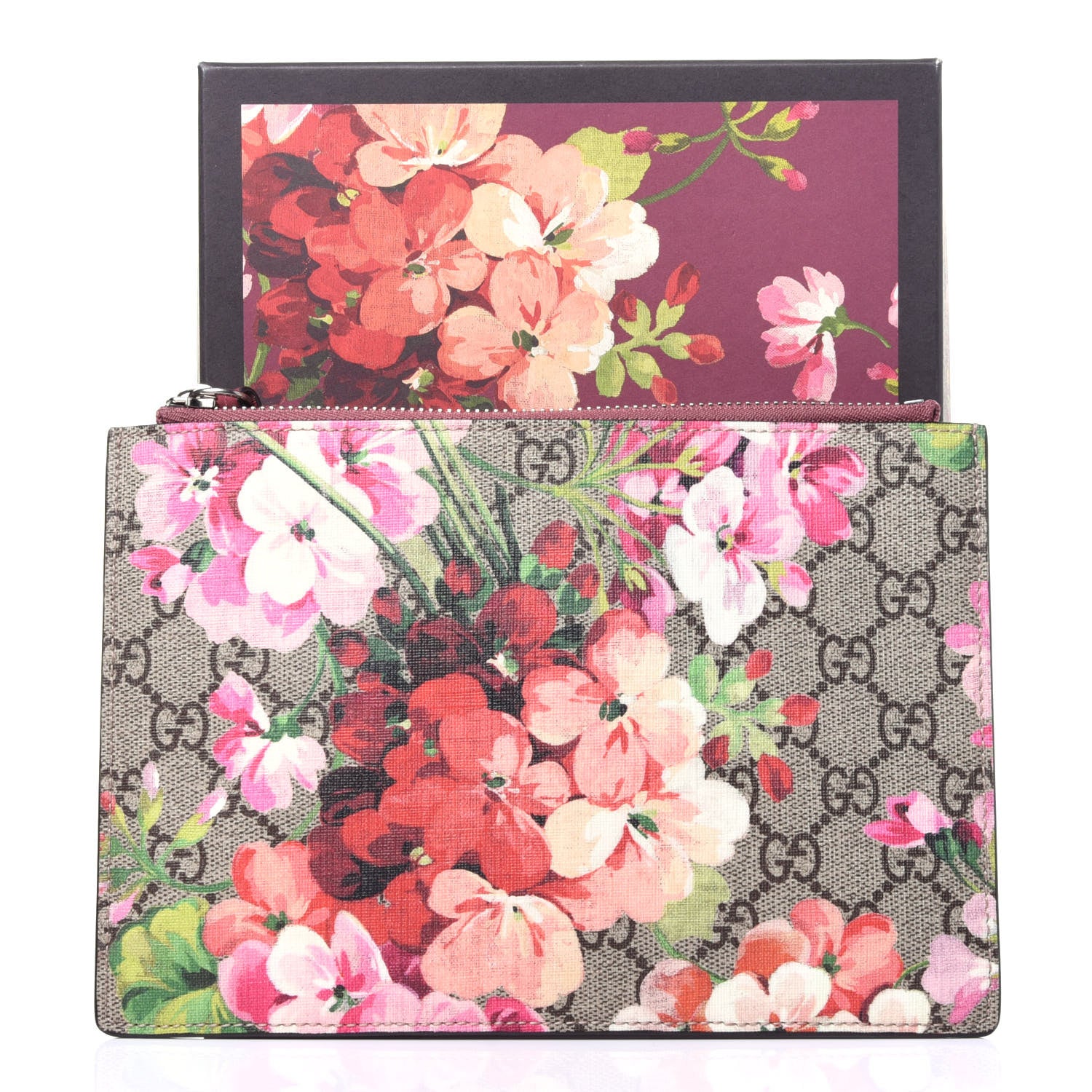Gucci GG Supreme Monogram Blooms Small Zip Pouch Beige Multicolor Dry Rose 9 of 9