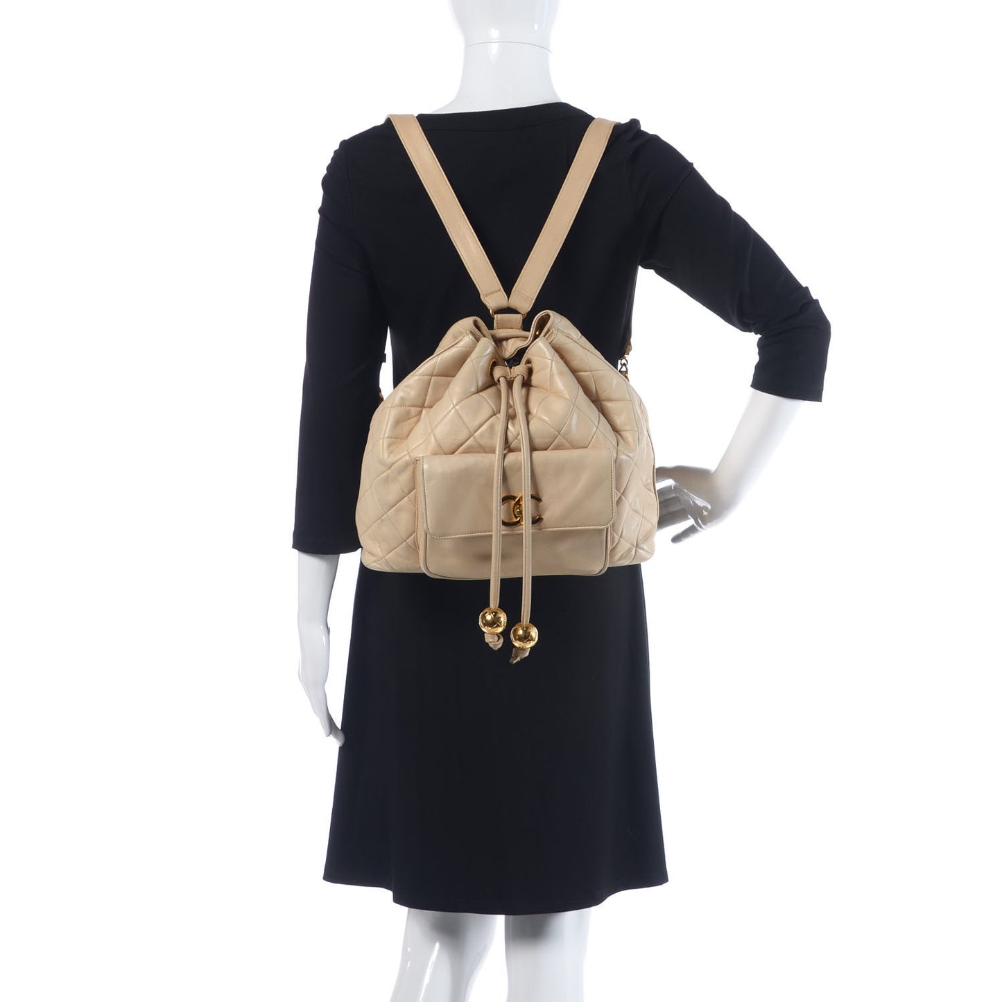 Lambskin Quilted Drawstring Backpack Beige