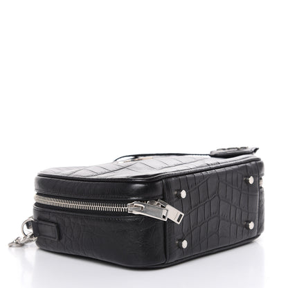 Saint Laurent Calfskin Crocodile Embossed Monogram Lunch Box Bag Black 4 of 10