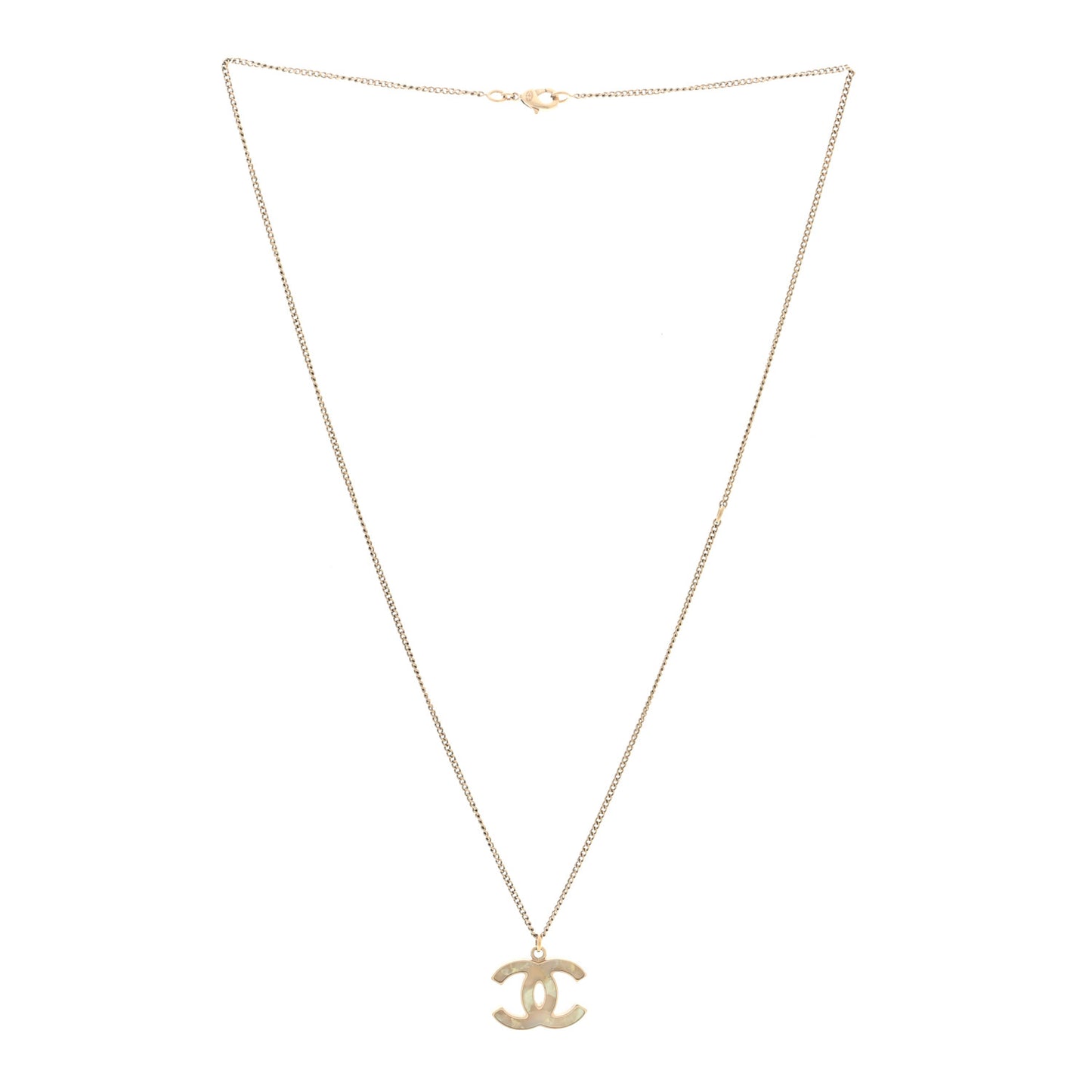 Metal Resin CC Pendant Necklace Gold Pearly White