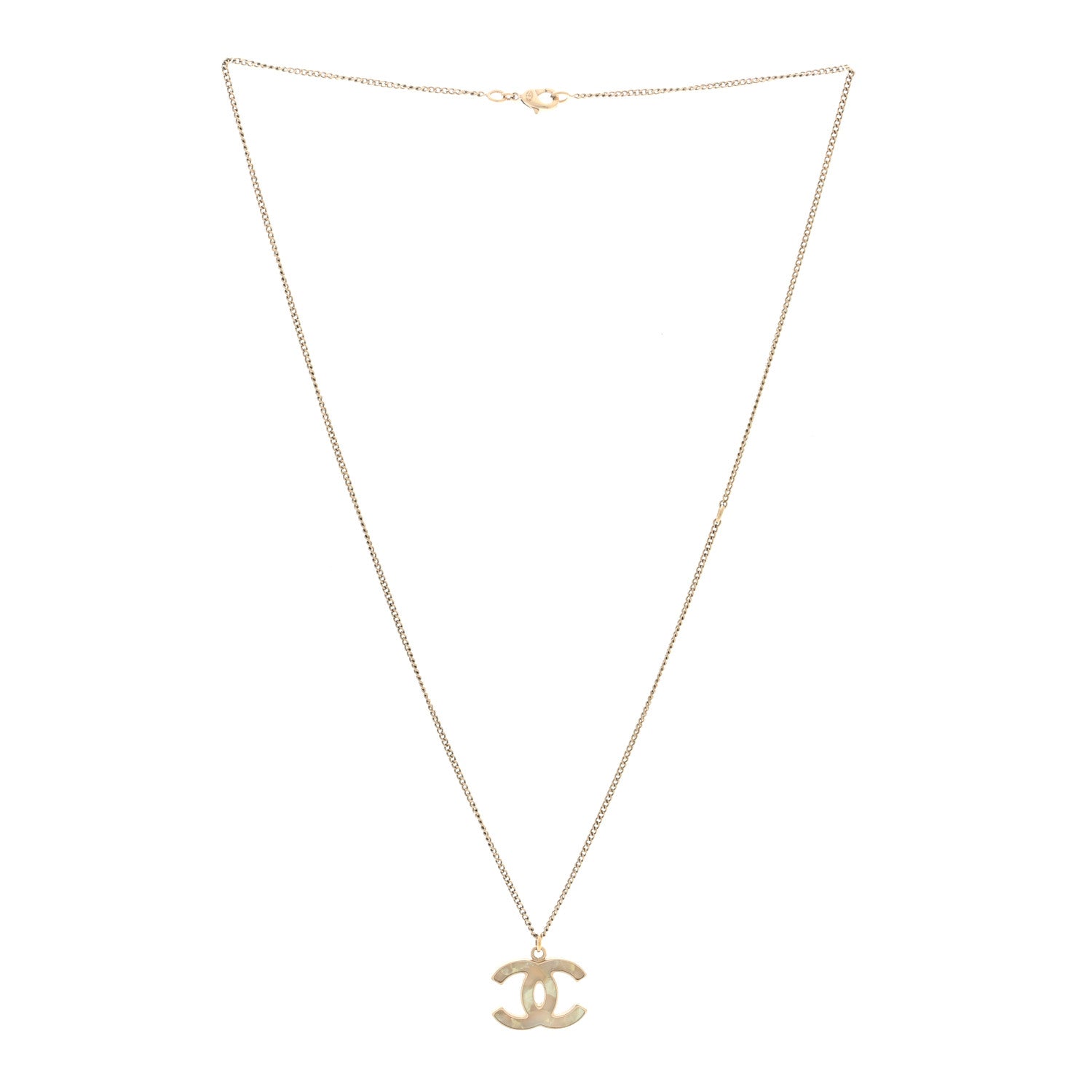 Chanel Metal Resin CC Pendant Necklace Gold Pearly White 3 of 4