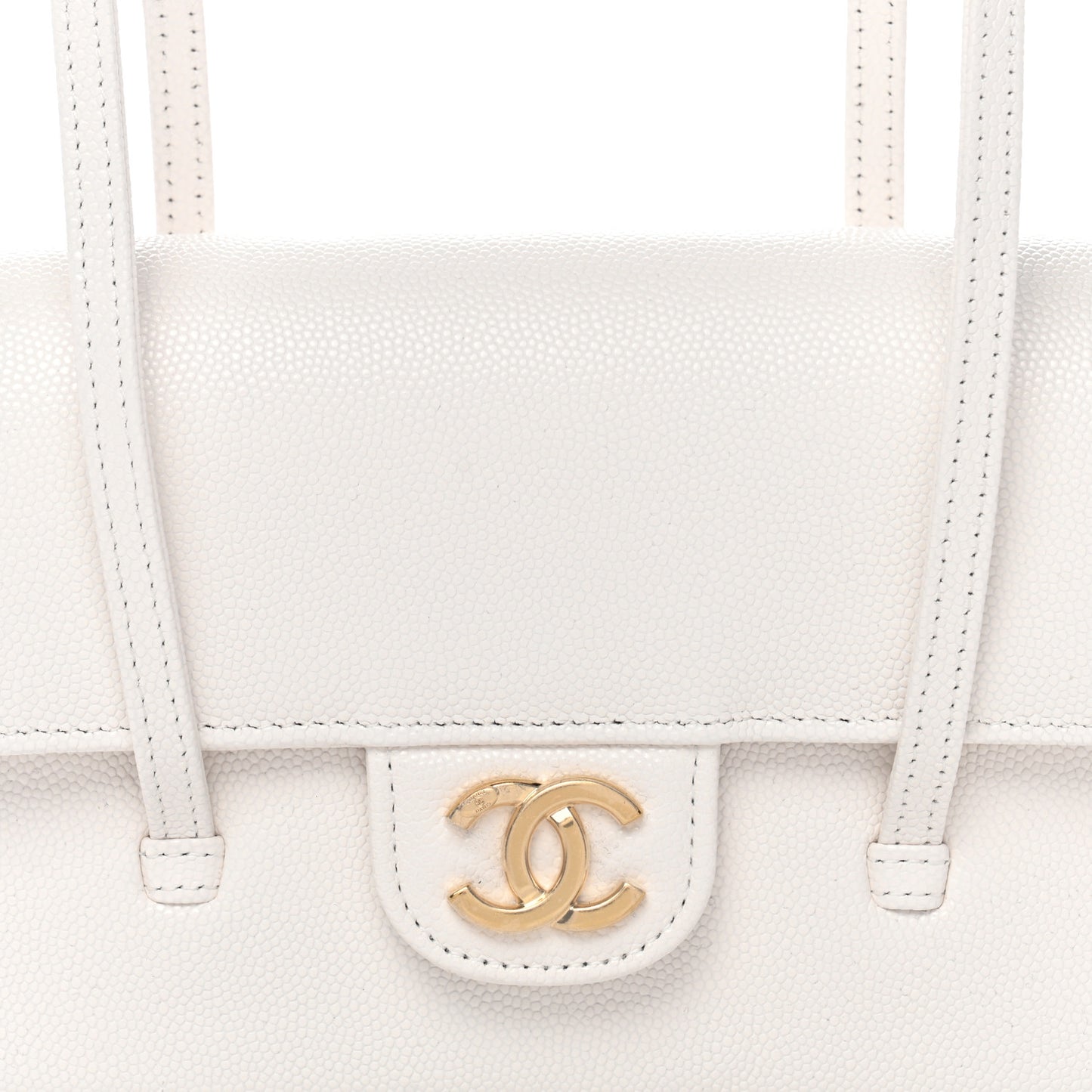 Shiny Caviar Mini Preppy Coco Shoulder Bag White