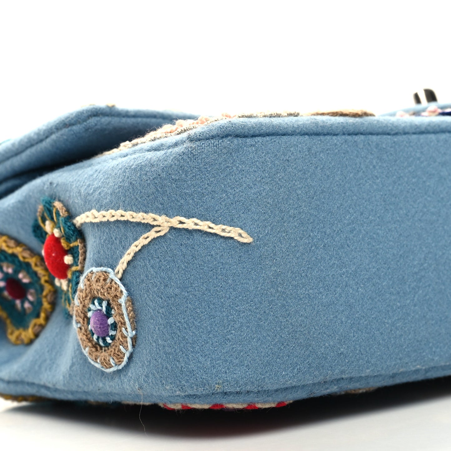 Felt Flower Embroidered Medium Double Flap Blue Multicolor