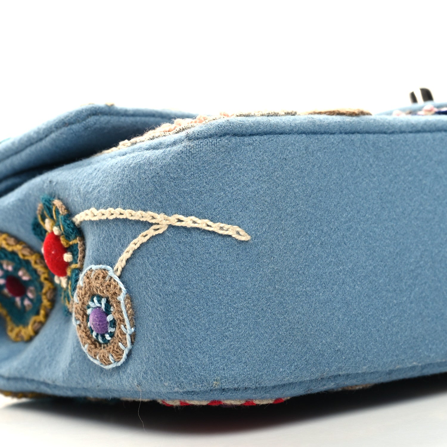 Chanel Felt Flower Embroidered Medium Double Flap Blue Multicolor 8 of 11