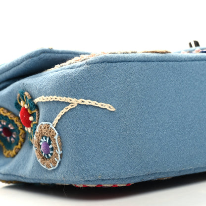 Chanel Felt Flower Embroidered Medium Double Flap Blue Multicolor 8 of 11