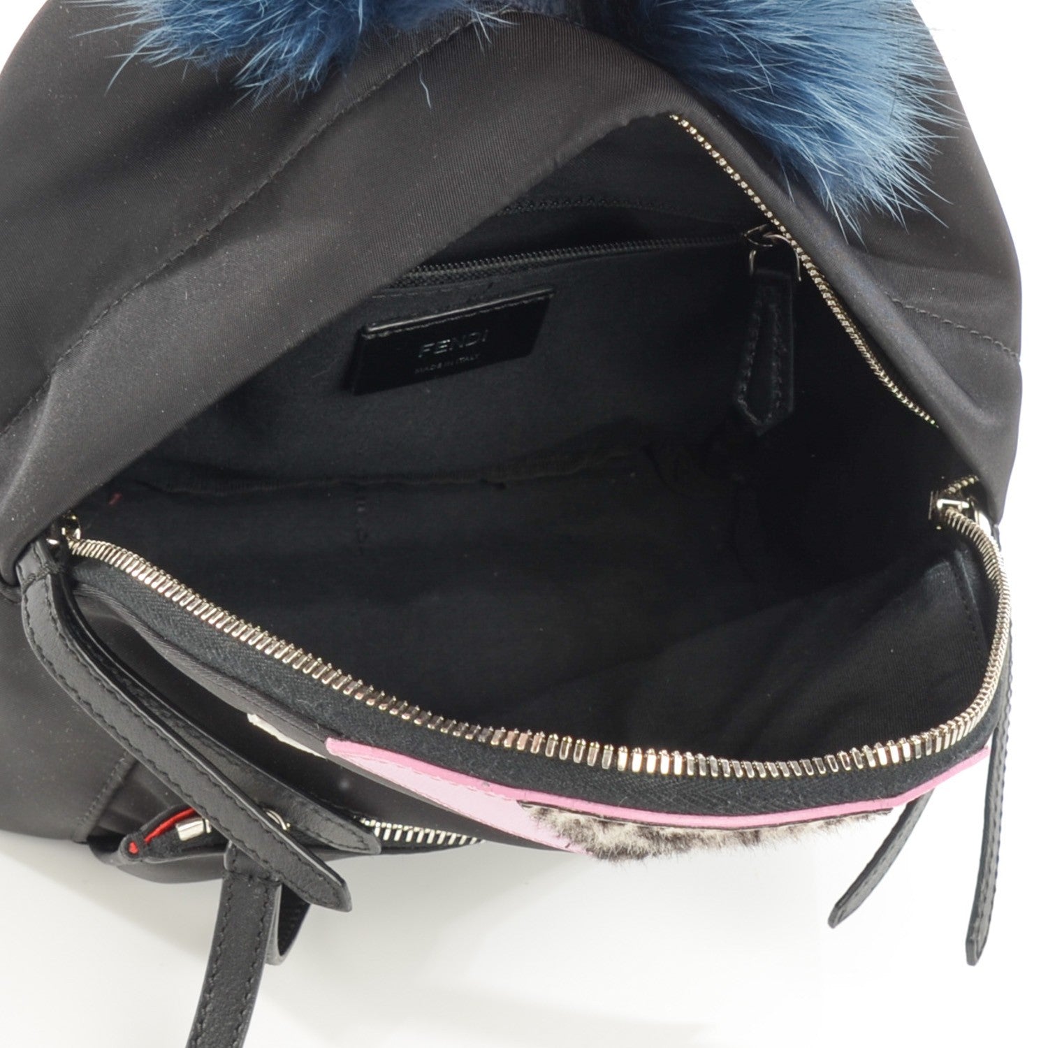 Fendi Nylon Vitello Fox Goat Fur Monster Eyes Mini Backpack Black Multicolor Sky 5 of 7
