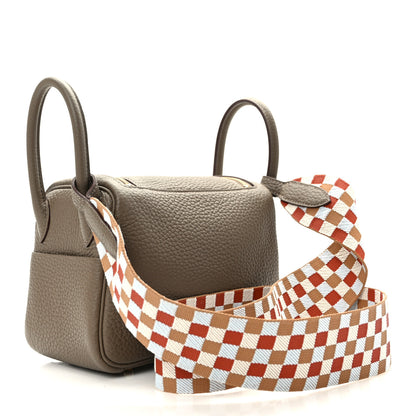 Hermes Taurillon Clemence Maxi Quadrille Mini Lindy 20 Etoupe Chai Nata Bleu Brume 3 of 13