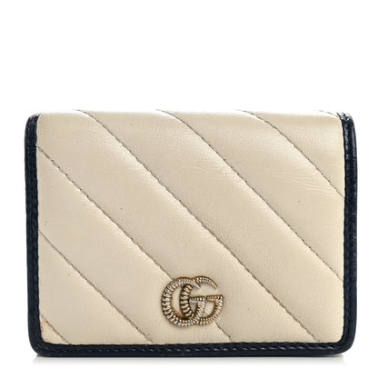 Gucci Vintage Effect Calfskin Matelasse Diagonal Torchon GG Marmont Card Case Wallet Mystic White Blue Agata 1 of 13