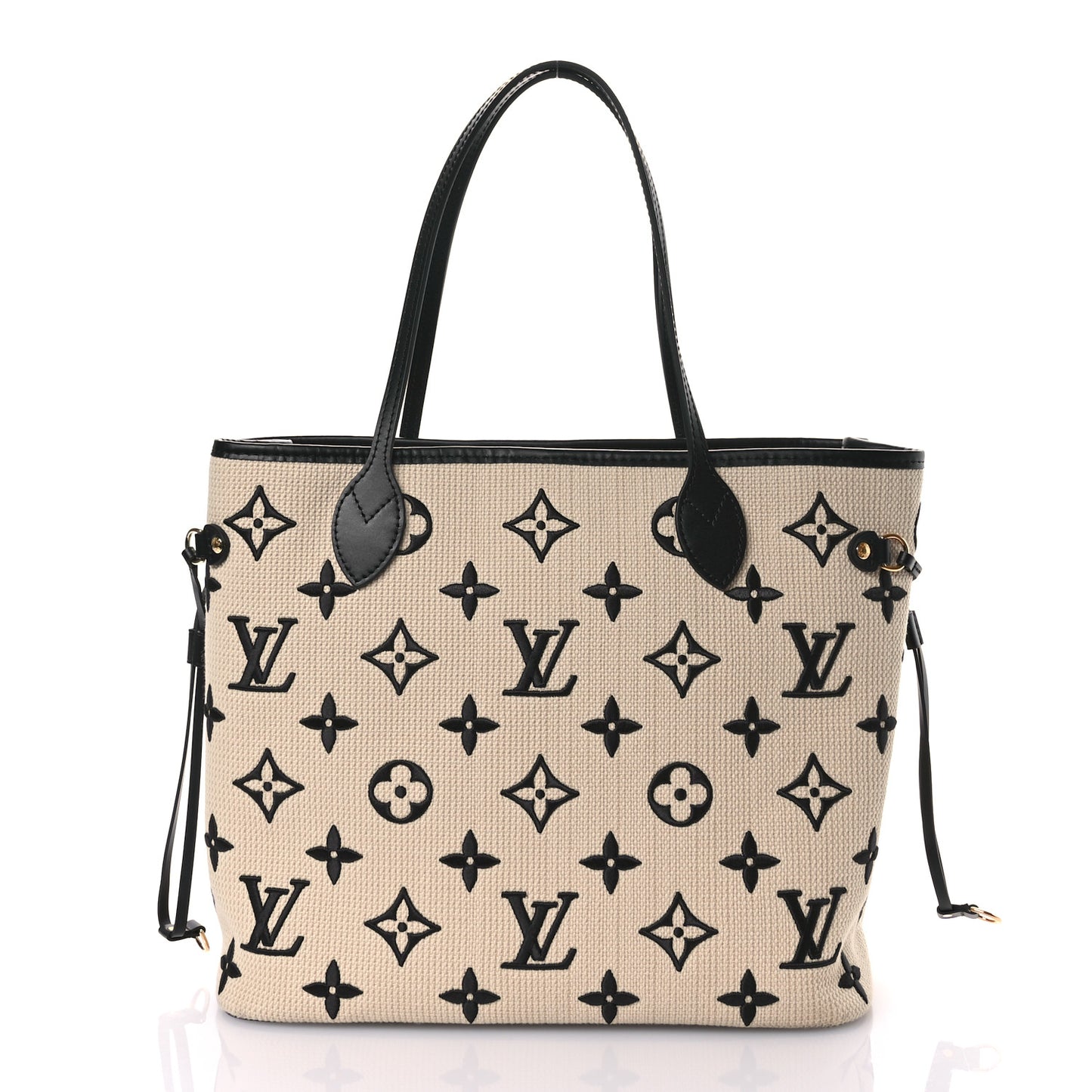 Cotton Monogram Embroidered Neverfull MM Beige Black