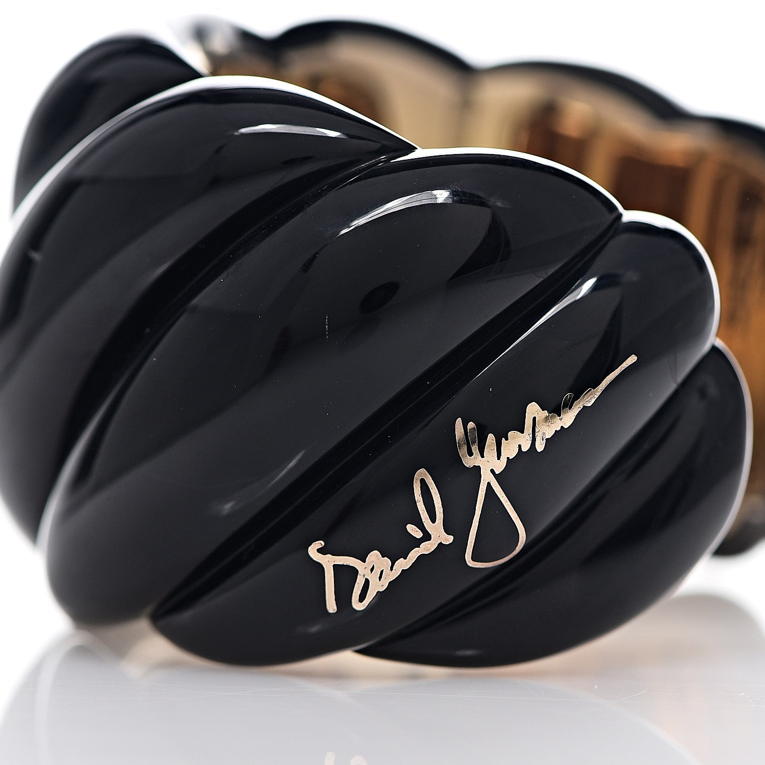 David Yurman Sterling Silver Vermeil Black Resin Sculpted Cable Cuff Bracelet 4 of 4