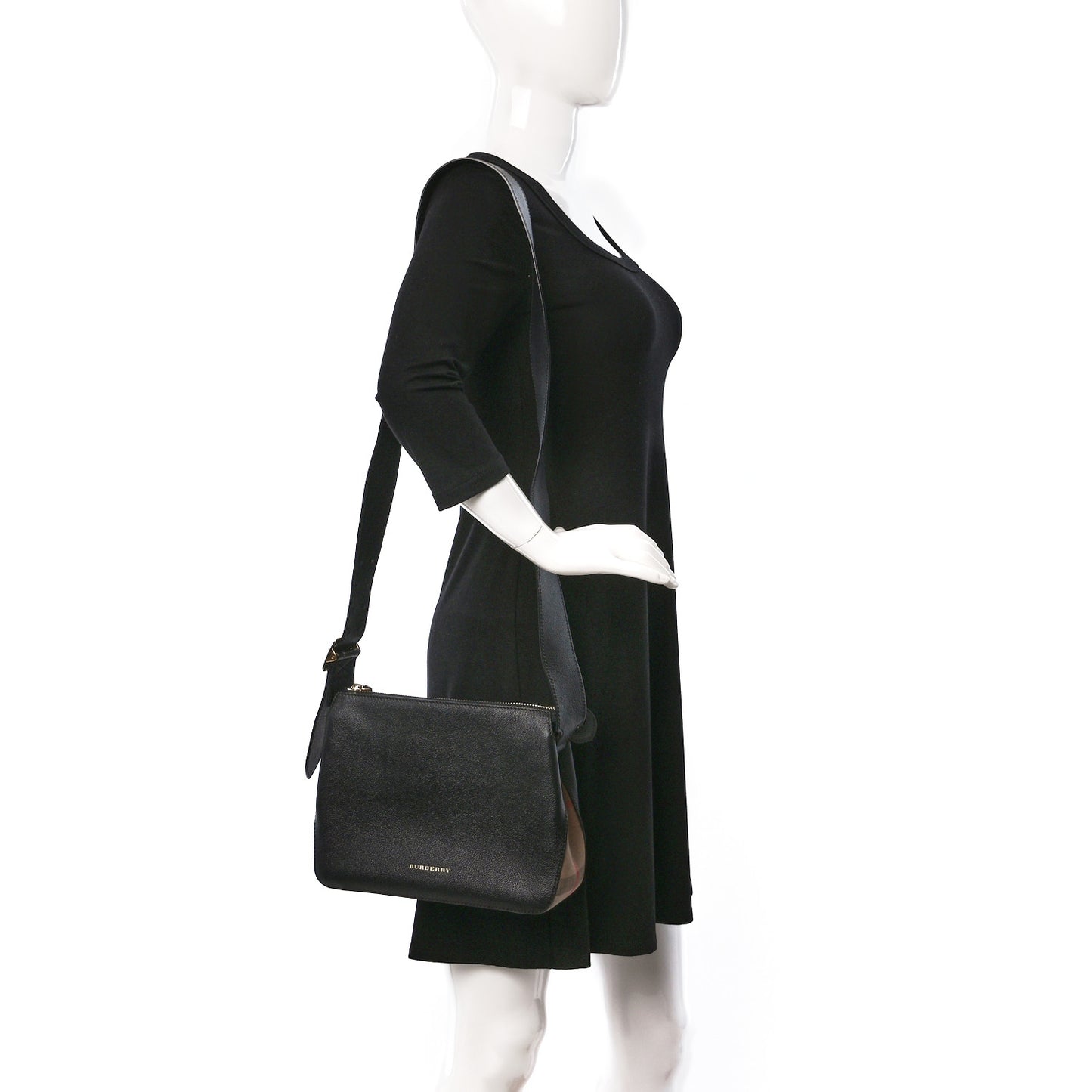 Soft Grain Calfskin House Check Small Helmsley Crossbody Black