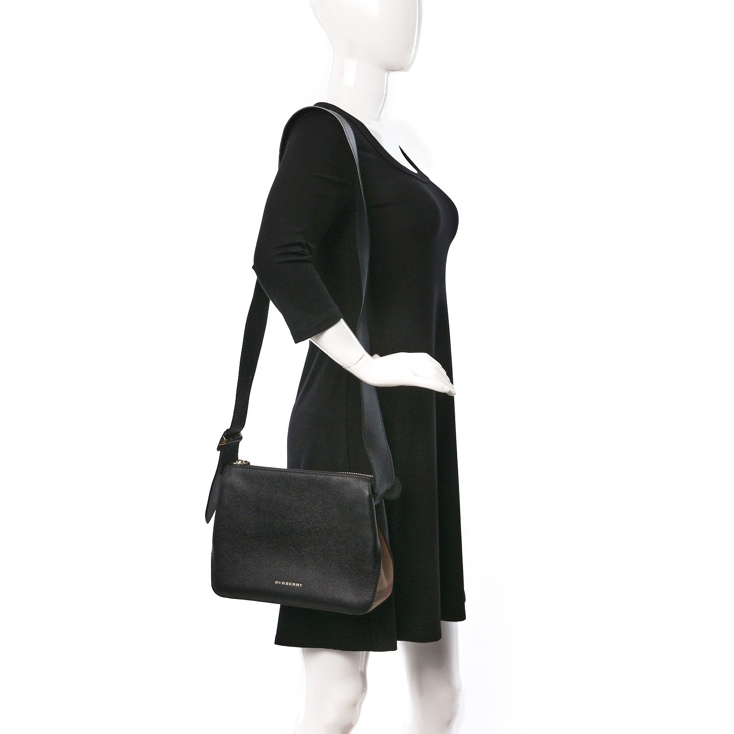 Burberry Soft Grain Calfskin House Check Small Helmsley Crossbody Black 2 of 9