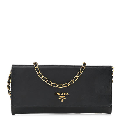Prada Saffiano Metal Oro Chain Wallet Black 1 of 10