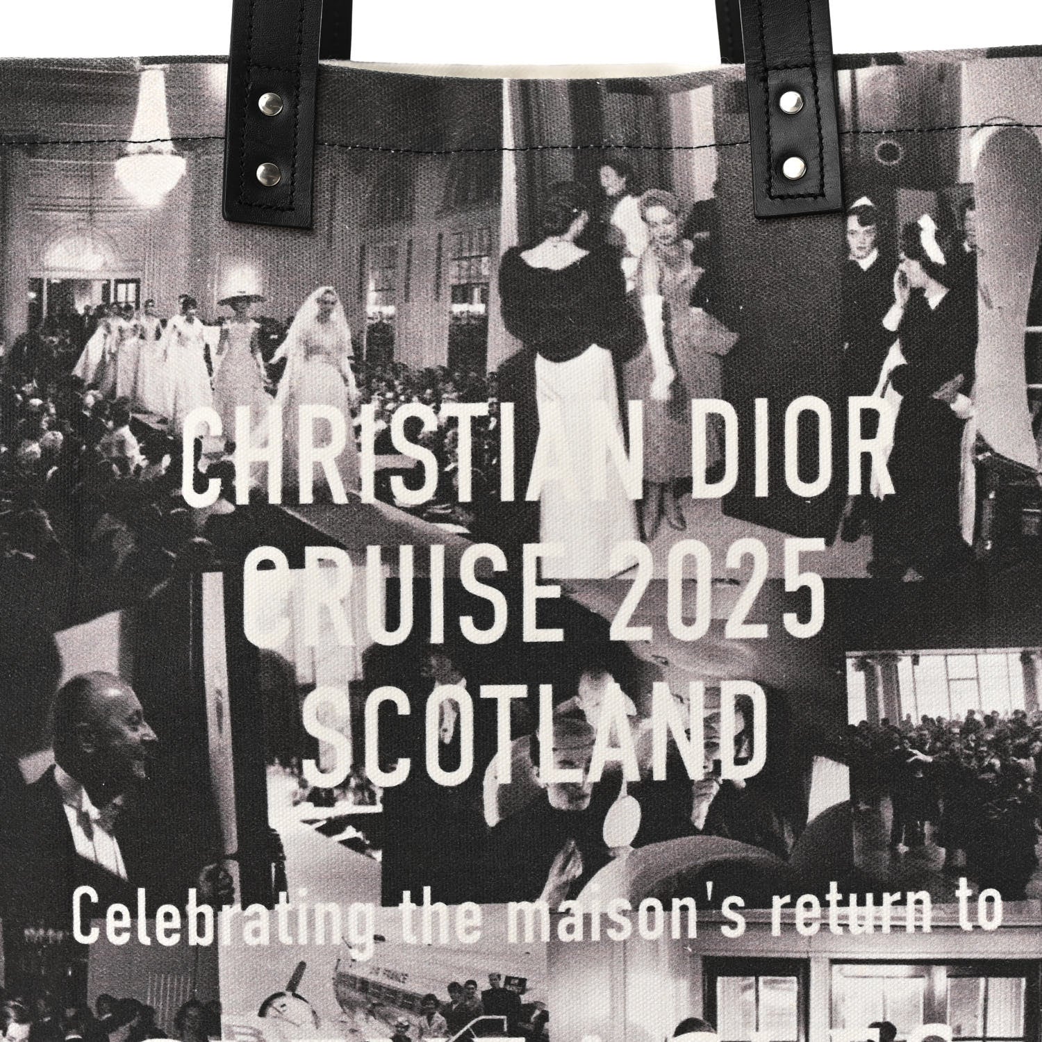 Christian Dior Canvas Print Cruise 2025 Scotland Tote Black White