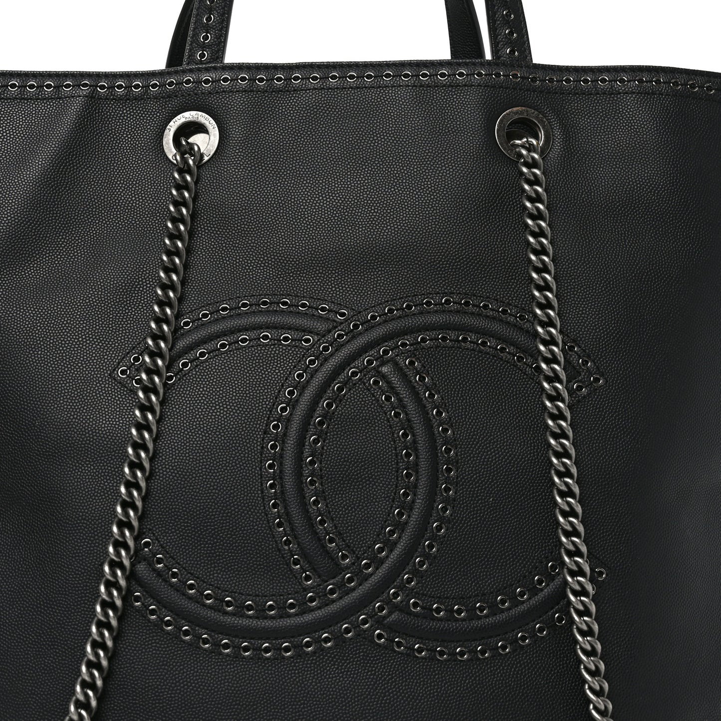 Calfskin Large Coco Eyelets Shopping Tote Black