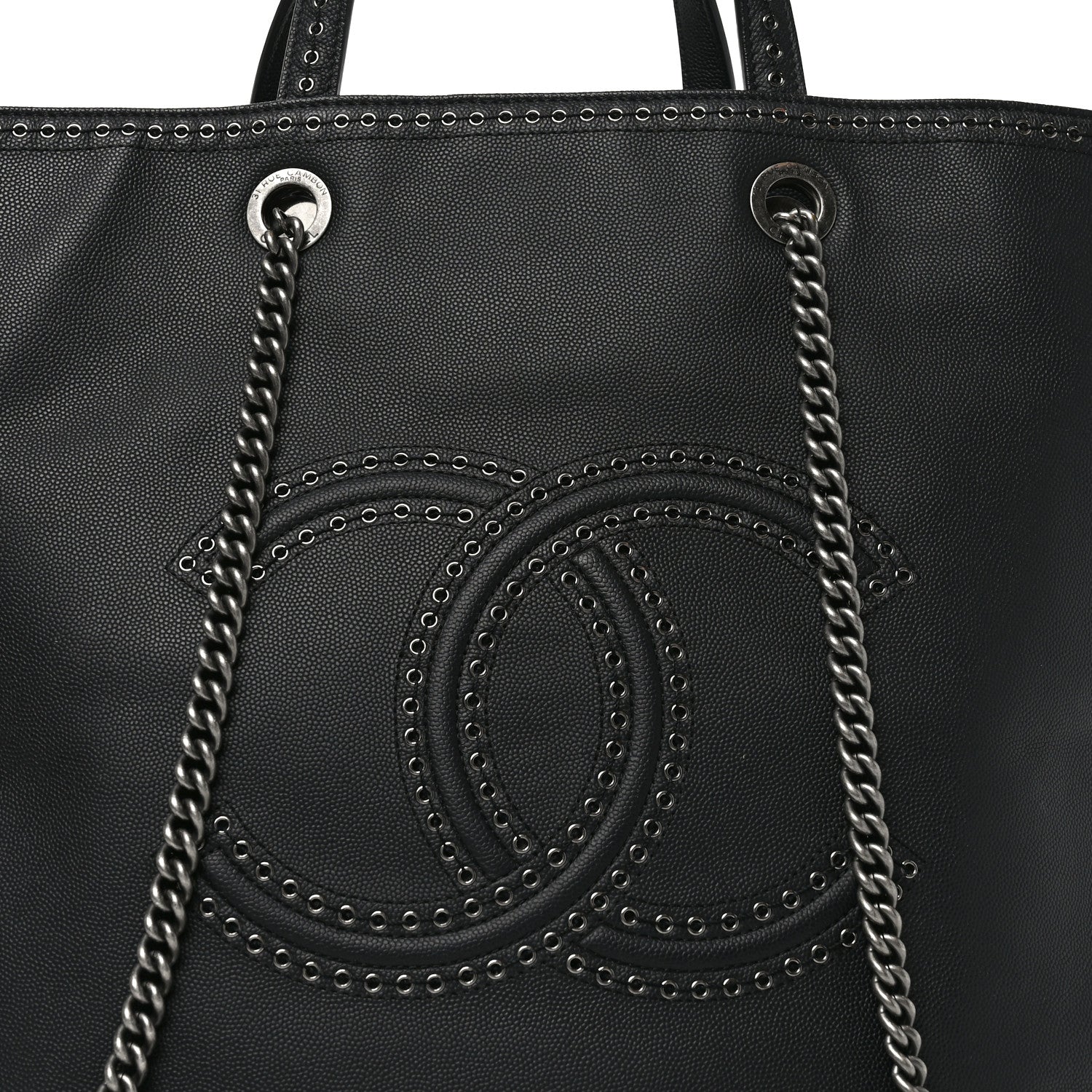Chanel Calfskin Large Coco Eyelets Shopping Tote Black 8 of 10