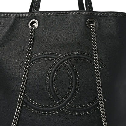 Chanel Calfskin Large Coco Eyelets Shopping Tote Black 8 of 10