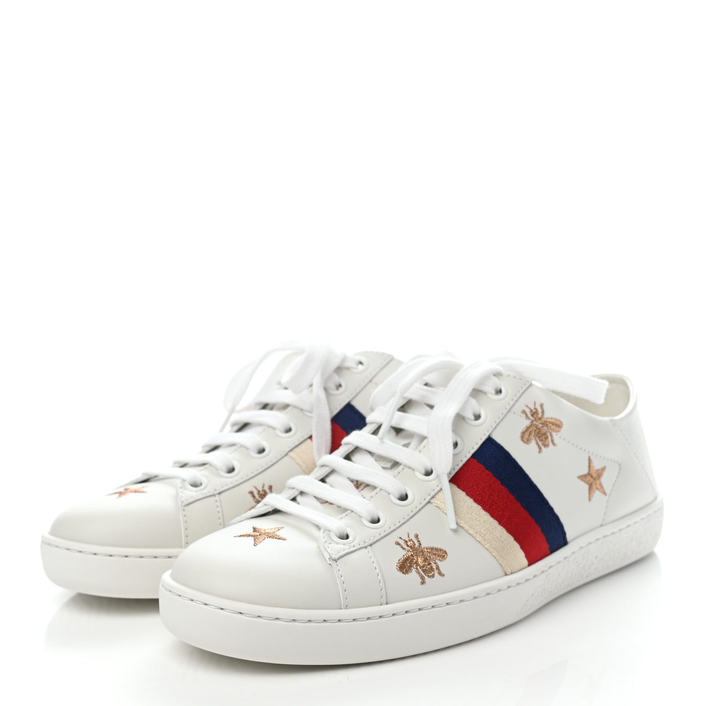 Calfskin Bee Star Embroidered Sylvie Web Ace Sneakers 36 White