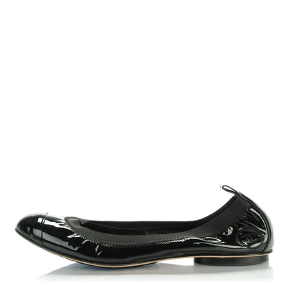 Chanel Patent CC Elastic Cap Toe Ballerina Flats 39 Black 1 of 8