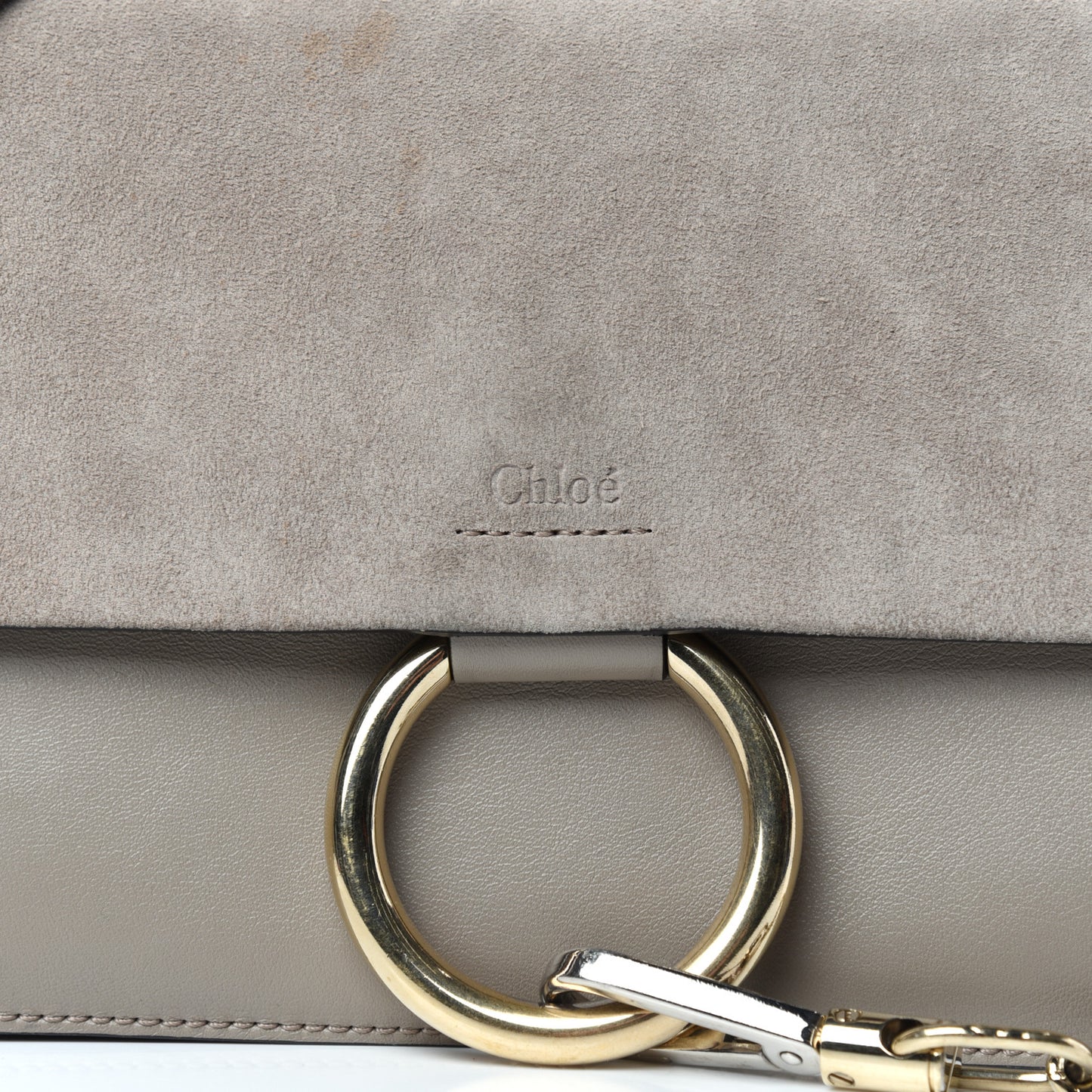 Suede Calfskin Small Faye Shoulder Bag Motty Grey