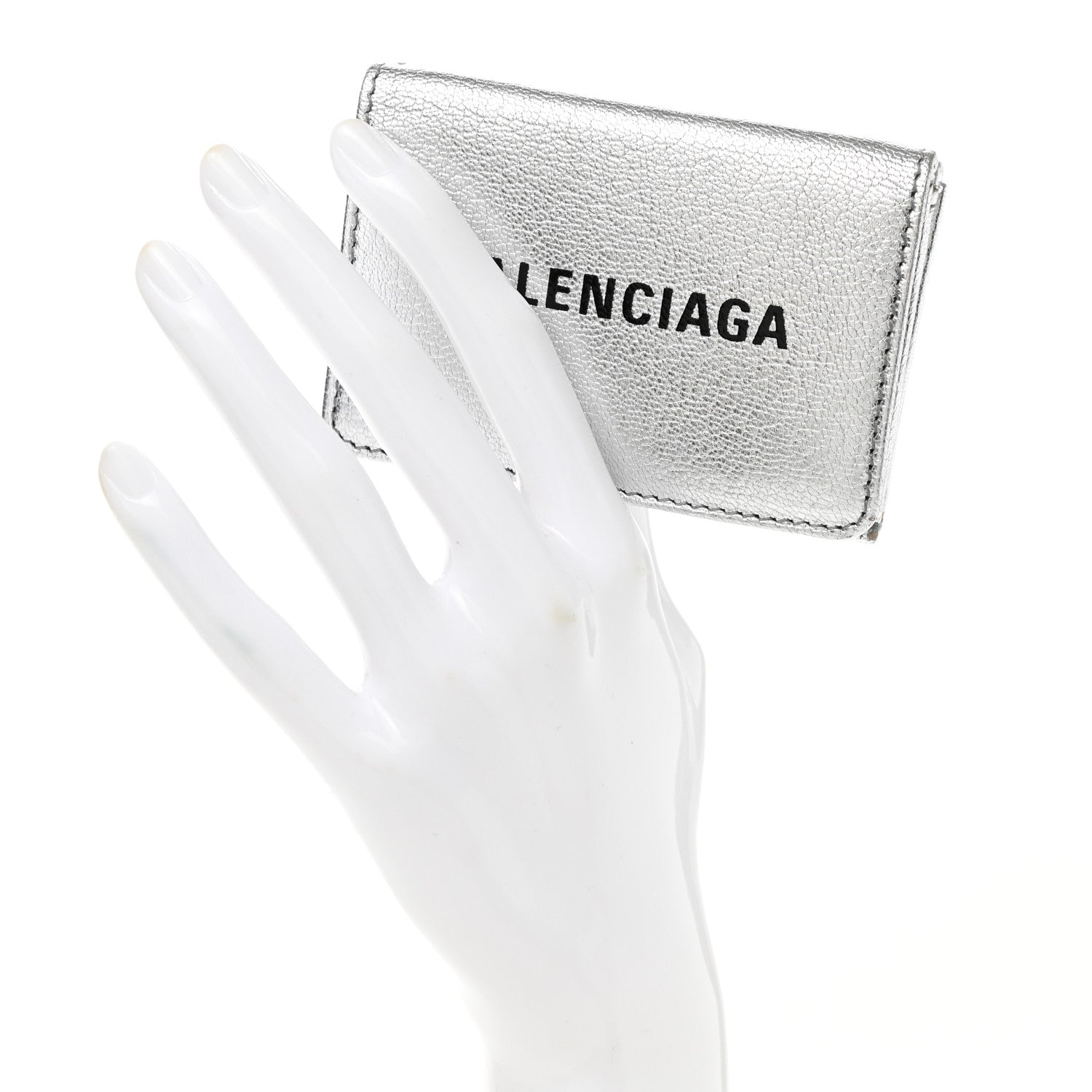 Balenciaga Metallic Goatskin Logo Mini Everyday Wallet Argent Black 2 of 11