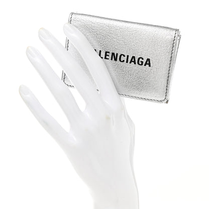 Balenciaga Metallic Goatskin Logo Mini Everyday Wallet Argent Black 2 of 11