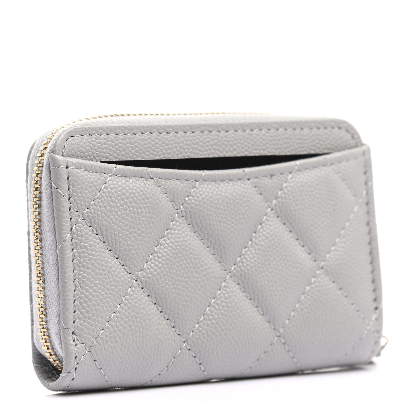 Caviar Quilted Zip Coin Purse Grey