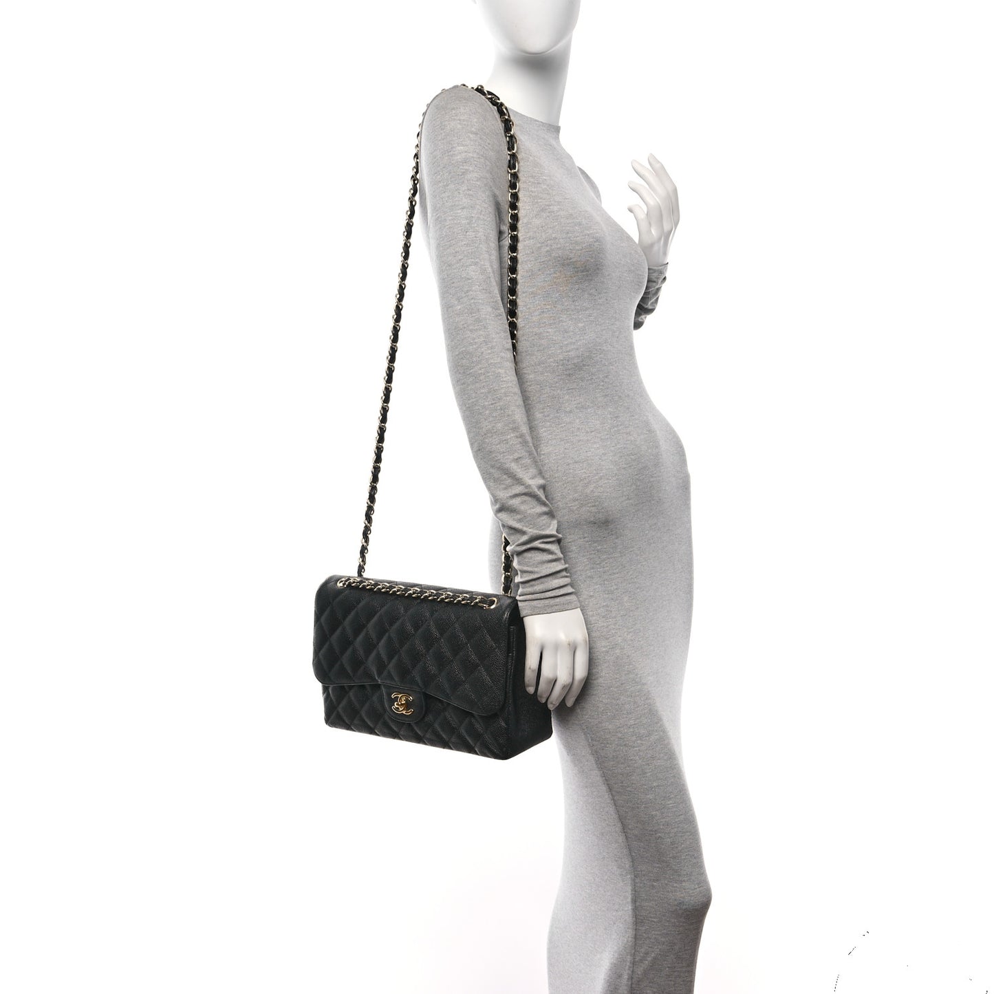 Caviar Quilted Jumbo Double Flap Black