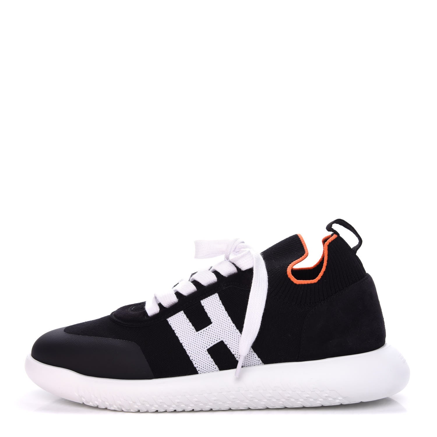 Hermes Knit Suede Goatskin Mens Crew Sneakers 41 Black White 1 of 11