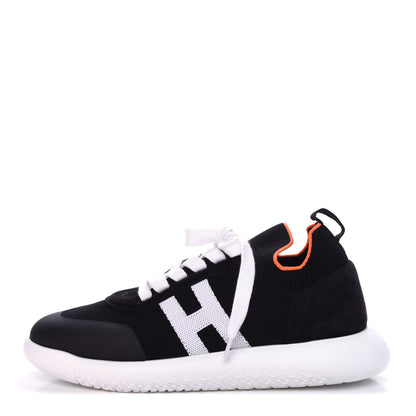 Hermes Knit Suede Goatskin Mens Crew Sneakers 41 Black White 1 of 11