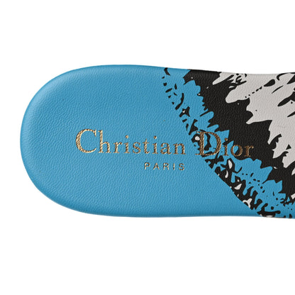 Christian Dior Canvas D-Jungle Pop Embroidered Dway Flat Slide Sandals 37 Bright Blue Pink Multicolor 7 of 9