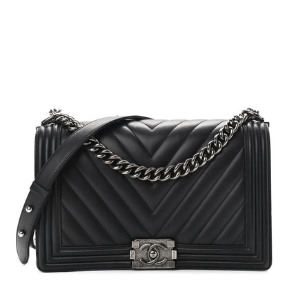 Chanel Calfskin Chevron Quilted Medium Boy Flap Black 1 of 19