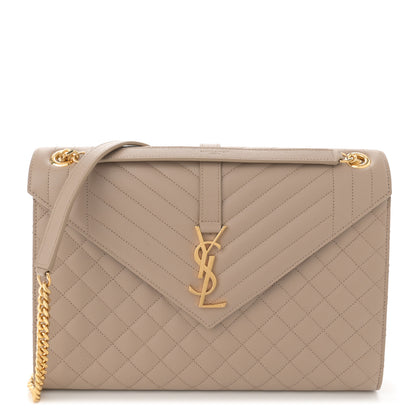Saint Laurent Grain De Poudre Mixed Matelasse Large Triquilt Monogram Satchel Dark Beige 1 of 11