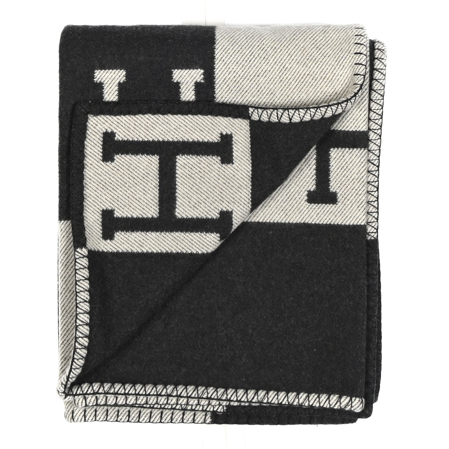 Hermes Wool Cashmere Avalon Blanket Ecru Gris Fonce 2 of 3