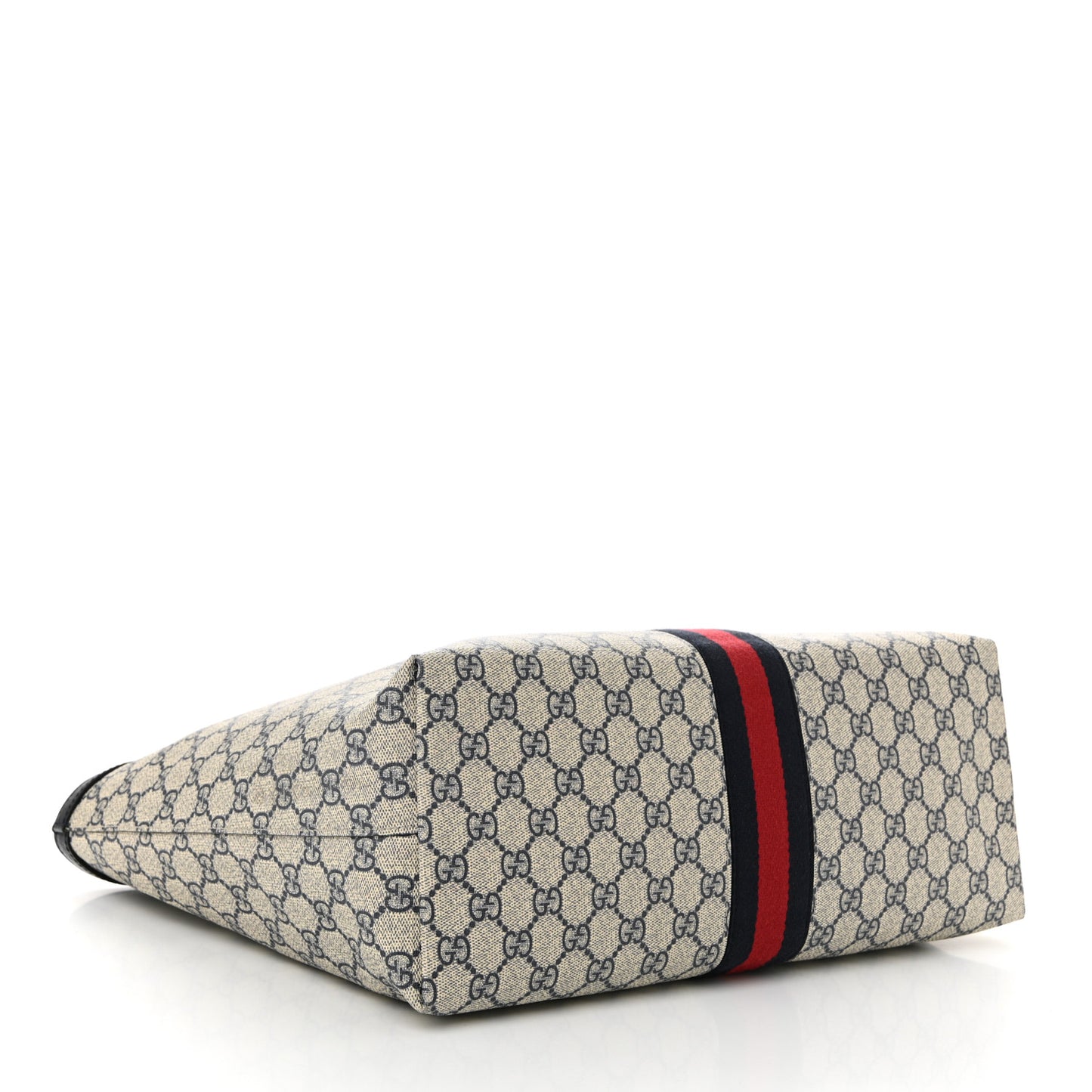 GG Supreme Monogram Textured Calfskin Web Medium Ophidia Shopping Tote Beige Blue