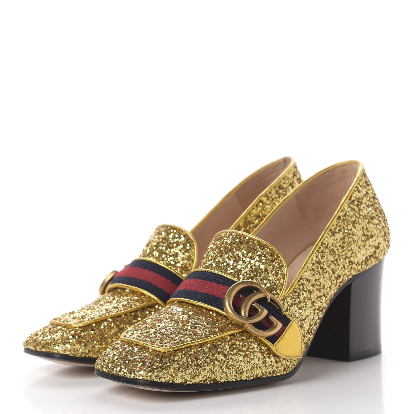 Glitter Nappa Web Peyton 75mm Loafer Pumps 37 Oro Vecchio